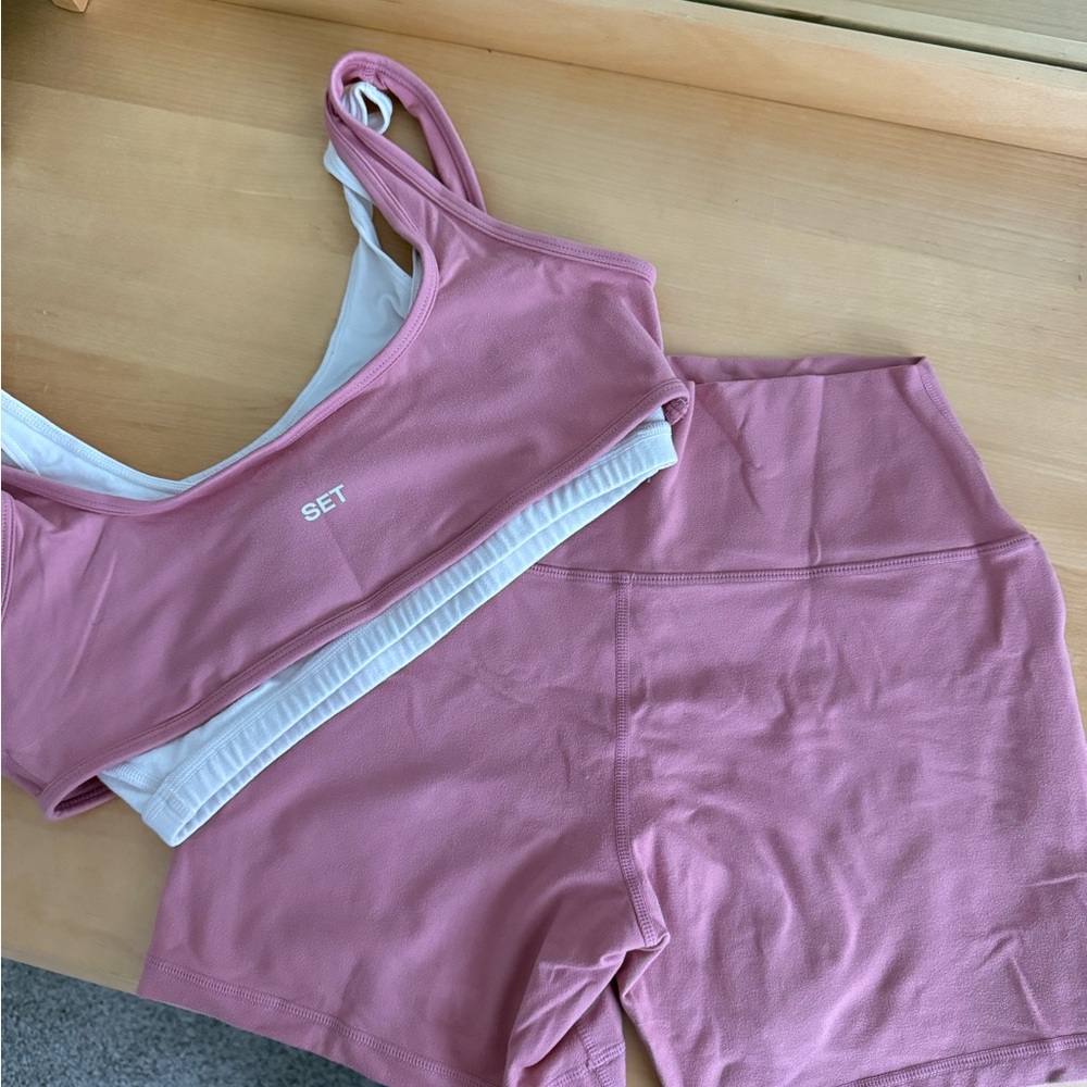 SET Active Rose Pink Sports Bra and Shorts Set
